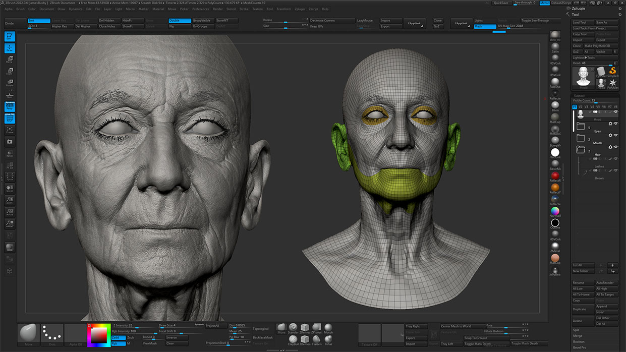 Realistic head sculpt in Zbrush